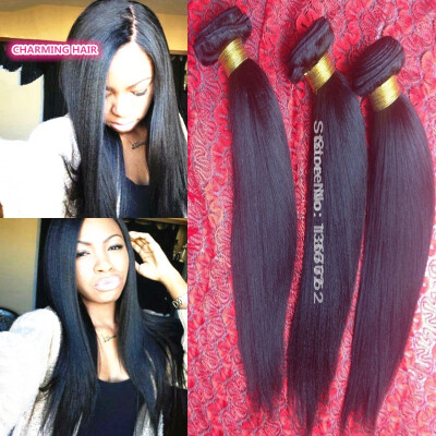 

Yaki Straight Virgin Hair Yaki Human Hair Weave Bundles 3 Pcs Brazilian Straight Hair Light Yaki Hair Products