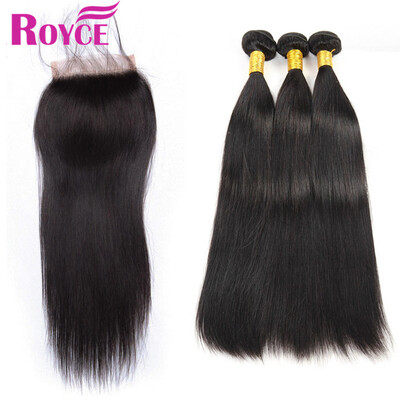 

7A Malaysian Human Hair Straight 3Bundles with Lace Closure 100% Unprocessed Human Hair Bundles with Closure Malaysian Straight