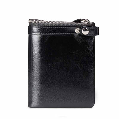 

Men's Leather Wallet Vintage oil wax crazy horse leather casual men's zipper wallet a short vertical thin soft multifunctional Lea