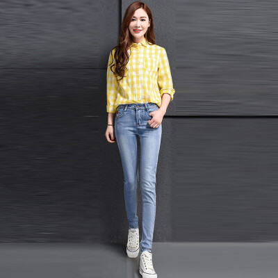 

VIVAHEART Korean casual embroidery foot pants Slim stretch pencil jeans female VWKN172243 blue 29