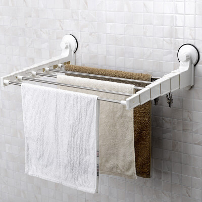 

【Jingdong Supermarket】 Shuangqing home stainless steel retractable sucker towel rack folding multi-lever towel rack 60cm SQ-1042