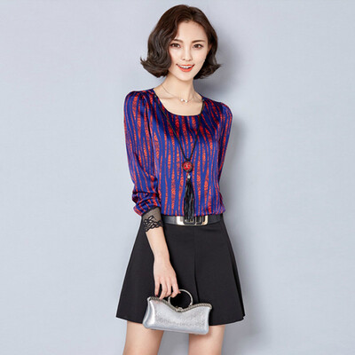 

Xian Ya fashion Slim temperament was thin Korean version of the striped round neck collar splicing bottom dress female zxTSA7510 purple