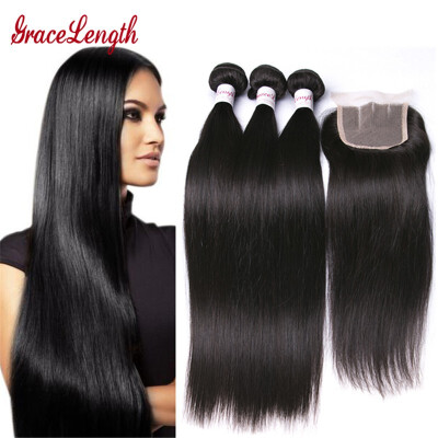 

Grace Length Hair Peruvian Straight Hair With Closure 3 Bundles Straight Peruvian Virgin Hair With Closure 8A Peruvian Human Hair