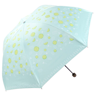 

【Jingdong Supermarket】 Paradise umbrella UPF50 + all shade black rubber silk screen fruit three fold mushroom pencil sunny umbrella umbrella blue green 30074ELCJ