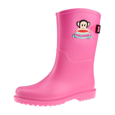 

PaulFrank big mouth monkey rain boots in the tube fashion color buckle rain boots waterproof rubber shoes overshoes PF1004 pink 38 yards