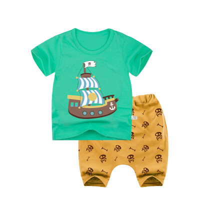 

Yue Tong Lai children's suit summer boy short-sleeved T-shirt harem pants suit summer Y1913 green pirate ship 130