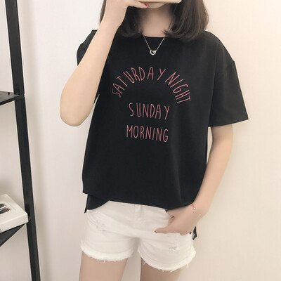

VIVAHEART Korean casual loose letter print T-shirt round neck short sleeve jacket female VWTD174134 black