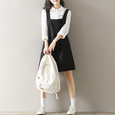 

CITYPLUS Sen Female Arts Fan loose casual cotton&linen straps shorts CWDK172256 black