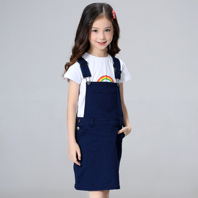 

Cute Girl Concealed Skirt Neck Dresses Girl Dresses Children Skirt J079A Dark Blue 150