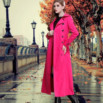 

DF · RS 2016 new women's British autumn and winter coat retro trench coat long thin European and American fashion trench coat