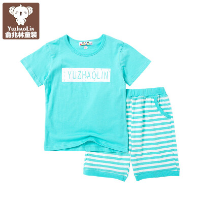 

Yu Zhaolin children's clothing children's suit big boys summer short-sleeved sets YH56T022002 English bar blue green 140