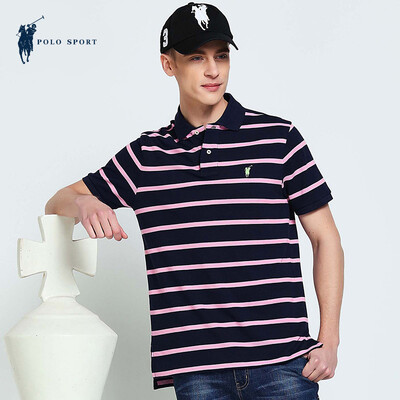 

POLO SPORT рубашки поло мужской с коротким рукавом футболки рубашки поло отворот вскользь дела полосатая футболка темно-синий M 72LG05773