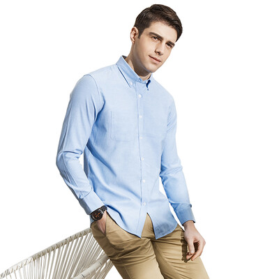 

Red Bean Hodo Men Men Dress Up Оксфорд Спиннинг Воротник с длинным рукавом Рубашка Синий 39