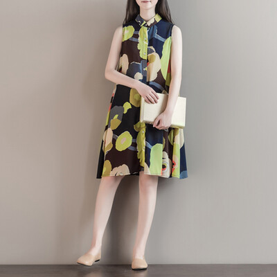 

CITYPLUS Slim Women&39s Drawer Print Flowers Loose Casual Shirt Collar Chiffon One-piece Dress CWQZ172469 Color