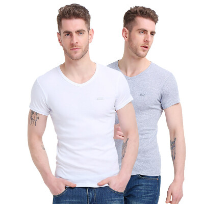 

Bosideng Men&39s Vest 2-Pack Men&39s T-Shirt Short Sleeve Cotton V-Neck Shirt Pure Color Puff Shirt Gray White