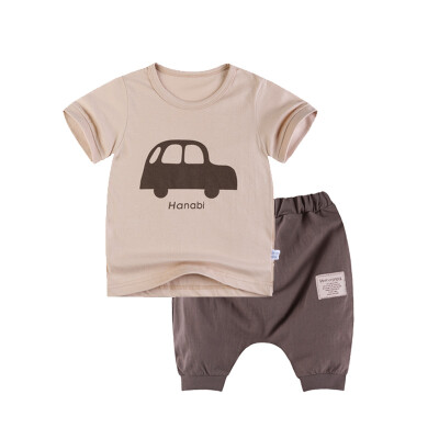 

Yue Tong Lai children's suit summer boy short-sleeved T-shirt harem pants suit summer Y0015 khaki car 100