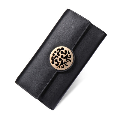 

NAWO ladies wallet retro three fold long wallet women cowhide cross money wallet more card bit Korean version of the hand holding the package female N353141 black