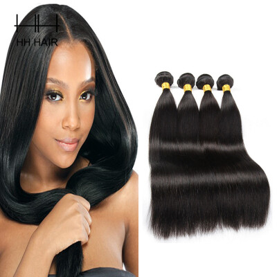 

HHHair Brazilian Virgin Hair Straight 4 Bundles Brazilian Virgin Hair Human Hair Weave Bundles