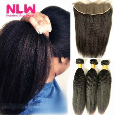 

NLW 10A Brazilian virgin human hair 3 bundles with frontal Kinky straigh hair weaves with frontal
