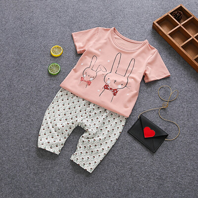

Ou Mai Beibei children 's clothing children' s pants harem pants children summer short - sleeved sets M0052 pink 100 yards