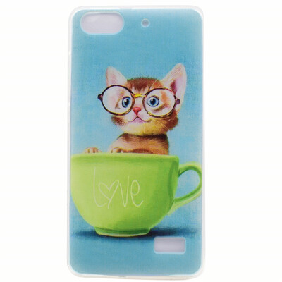

Glasses cat Pattern Soft Thin TPU Rubber Silicone Gel Case Cover for Huawei Honor 4C/G Play Mini