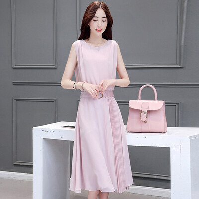 

Sibara House Female 2017 Корейская версия летнего платья сплошной цвет без рукавов талия круглый большой размер простой плиссированная юбка длинный абзац nepotine ремень S72R0009A26XL розовый XL