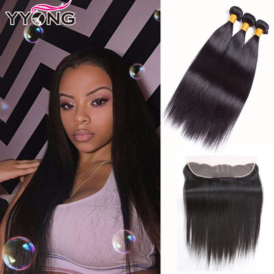 

YYONG 8A Peruvian Virgin Hair With Closure 3 Bundles Peruvian Straight Hair With Frontal Closure Human Hair With Closure