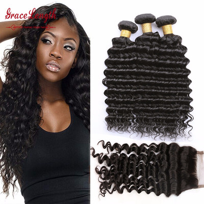 

8A Peruvian Deep Wave With Closure 3 Bundles Deep Wave Peruvian Hair With Closure Grace Length Hair Peruvian Human Hair Extensions