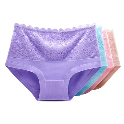 

Beauty ya ladies underwear lace lace cotton crotch underwear female 4 sky blue light purple shrimp color XL