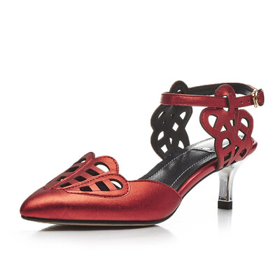 

WETKISS Genuine Leather Fashion Women Sandals Elegant Cutouts Flower Ankle Strap Summer Shoes High Heels Pointed toe Sandals