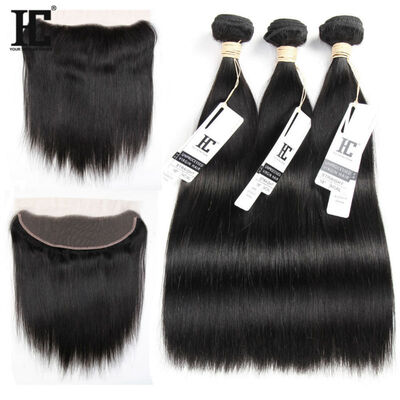 

8A 13x4 Ear To Ear Lace Фронтальное закрытие с 3 связями Бразильские прямые волосы с закрытием бразильских волос Virgin с закрытием
