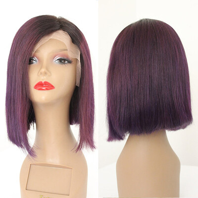 

150 Short Bob Full Lace Human Hair Wigs Silky Straight Virgin Brazilian Lace Front Human Hair Wig 1BPurple For Fashion Women