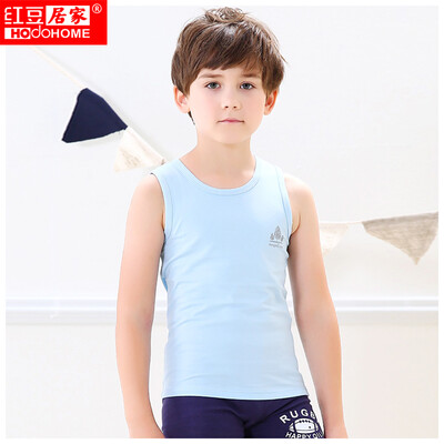 

Red beans home Hodohome children vest boys in the big child cotton elastic backing sleeveless T-shirt light blue 16085