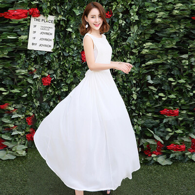 

Siberian woman 2017 white temperament high waist sleeveless long paragraph dress S72R0020A10XL black XL