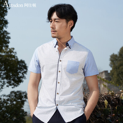

Ashton Summer Stitching Business Casual Slim Удобная мужская рубашка с коротким рукавом для мужчин Blue Ringer 180 / XL A14217490