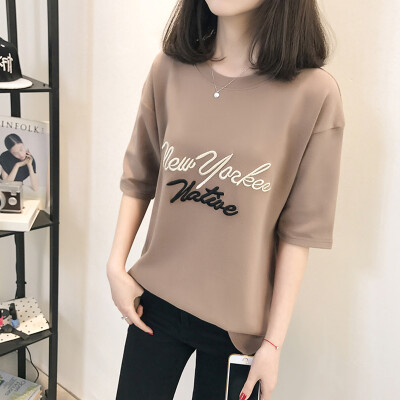 

VIVAHEART Korean casual loose cotton personalized embroidery letters loose short sleeve T-shirt female VWTD174135 brown