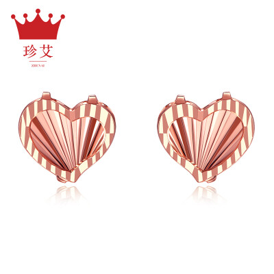 

Zhenai 6063-18K summer camouflage series 18k gold earrings rose gold color gold hollow double love earrings