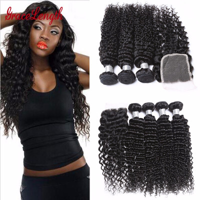 

8A 4Bundles Mongolian Deep Wave With Closure Grace Length Hair Mongolian Deep Curly Virgin Hair Unprocessed Human Hair With Closur