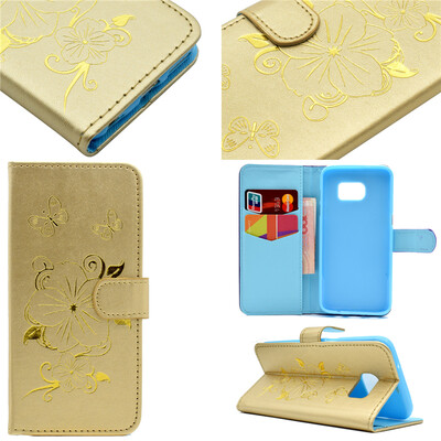 

Gold Hot Stamping Foil Gold Design PU Leather Flip Cover Wallet Card Holder Case for Samsung GALAXY S6