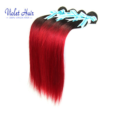 

Brazilian human virgin hair two tone ombre color straight hair 3 pcs unprocessed human hair Tb/red color straight hair 300g