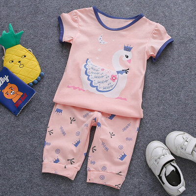 

Ou Mai Beibei children's clothing children's pants harem pants children summer short sleeve suit M0049 pink 130 yards