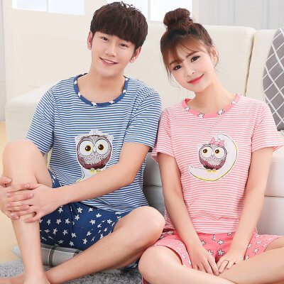 

Antarctic Nanjiren pajamas home service cotton couple pajamas women summer short sleeve cotton suit NAS5X20122-7 pink stripes XL