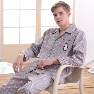 

Celebration with autumn pajamas home service couples cotton long sleeves sweet suit male models gray 9575509L