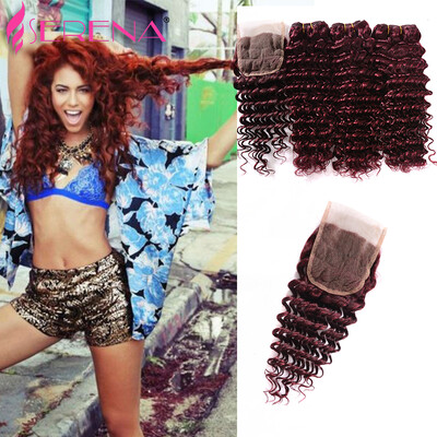 

Deep Wave Malaysian Hair 4pcs Lot Kinky Curly Weave Human Hair Bundles 99j Remy Human Hair Extensions Deep Curly With closure