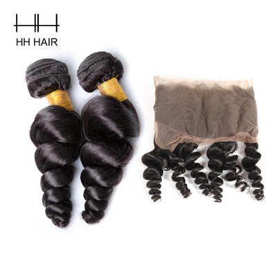 

HHHair 360 Frontal With 2 Bundles Human Hair Weave Brazilian Loose Wave 360 Virgin Lace Hair With Bundles