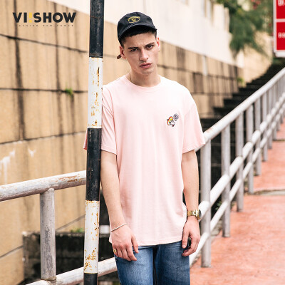 

Wei Xiu viishow round neck collar short sleeve T-shirt male casual men's embroidery short T solid color T-shirt TD14371721 pink