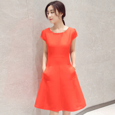 

A morning 2017 summer short-sleeved dress female fashion short-sleeved round neck Slim was thin large skirt Peng Peng skirt female S71R0516A30L red L