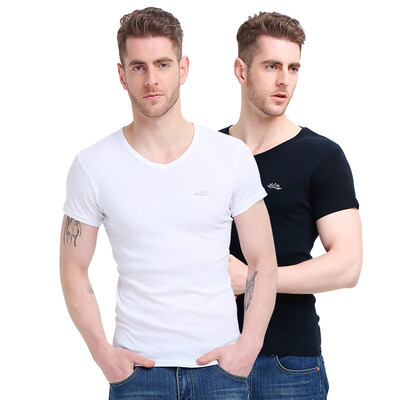 

【Jingdong Supermarket】 Bosideng Men's Vest 2-piece men's T-shirt short-sleeved cotton V-necked shirt solid color breathable sweat gray + white