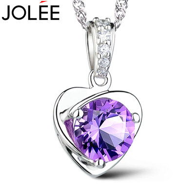 

JOLEE Necklace with pendant "heart" , silver S925 and natural stone, purple