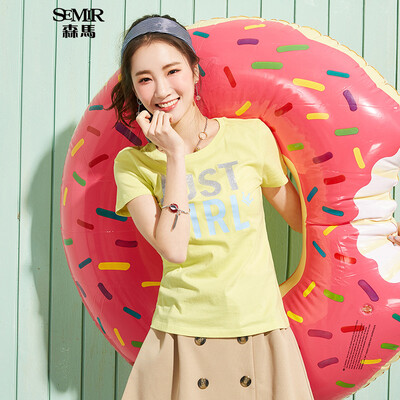 

Semir Semir short sleeve T-shirt summer round neck Korean casual letter cotton half sleeve T shirt 12216000004 yellow green